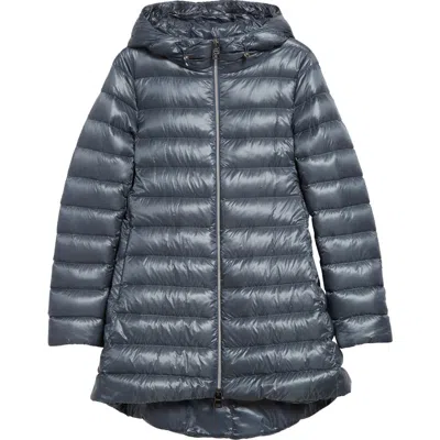 Herno Shiny Nylon Hooded Down Puffer Jacket In Denim Blue