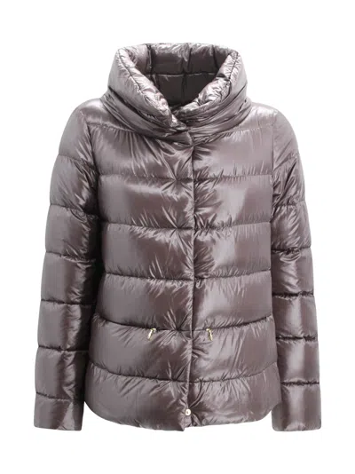 Herno Shiny Short Down Jacket In Gray