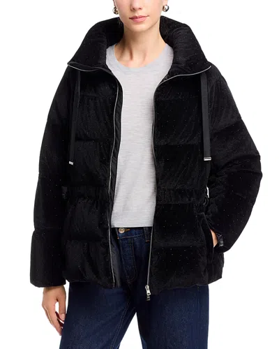 Herno Shiny Velvet Short Puffer Coat In Black