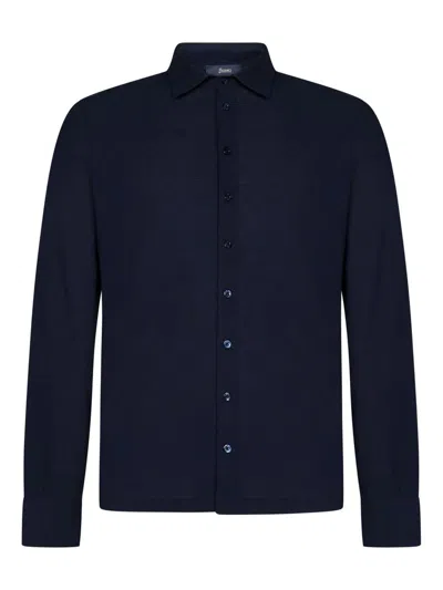 Herno Spread-collar Cotton Shirt In Blue