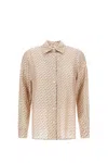 Herno Camel Mulberry Silk Shirt With Unique Hook Print In Camel