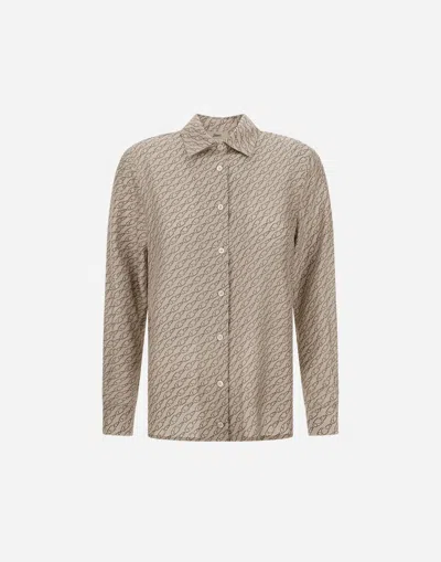 Herno Shirt In Iconic Print Silk In Camel