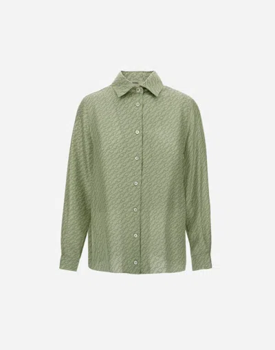 Herno Shirt In Iconic Print Silk In Light Green