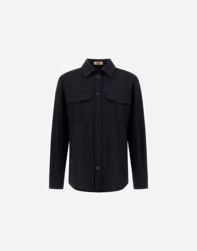 Herno Shirt In Light Stretch Woolly In Blue