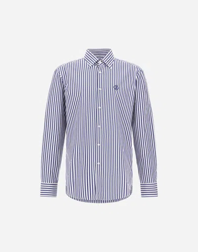 Herno Shirt In Striped Popeline In Blue