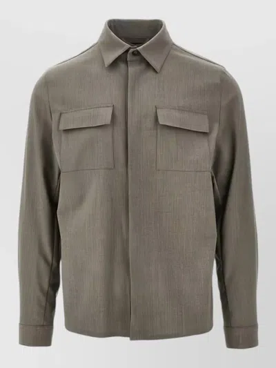Herno Shirt Jacket Collared Design Flap Pockets In Green
