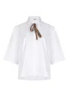 Herno Boxy White Poplin Shirt With Grosgrain Ribbon Tie In White