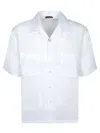 Herno Short-sleeved White Linen Shirt With Classic Collar In White