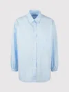 Herno Oversized Cotton Poplin Shirt With Pointed Collar In Blue
