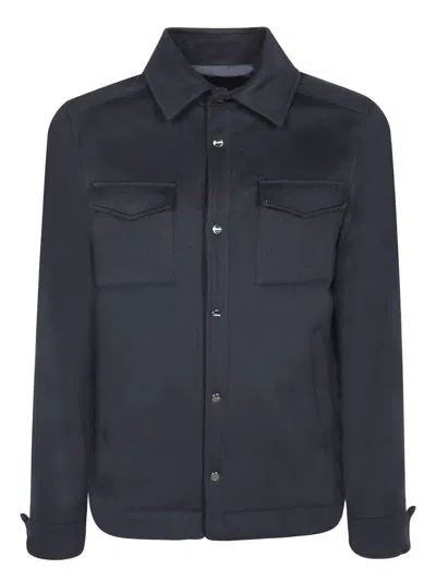 Herno Navy Cashmere Overshirt In Blue