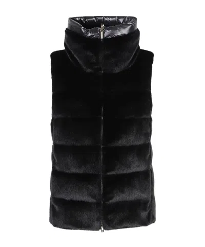 Herno Lady Faux Fur Down Vest In Black