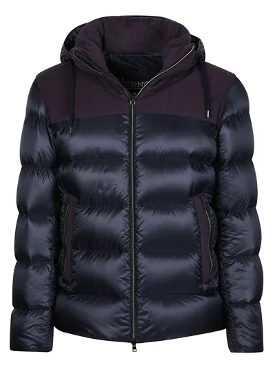 Herno Zip-up Hooded Down Jacket In Navy