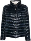 Herno Puffer Jacket With High Collar And Drawstring In Blue