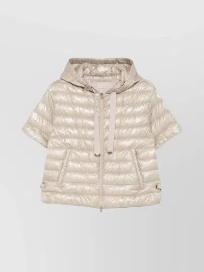Herno Short Down Jacket With Hood And Pockets In Neutral