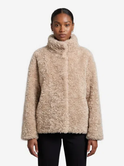 Herno Short Faux Fur Coat Stand Up Collar In Brown
