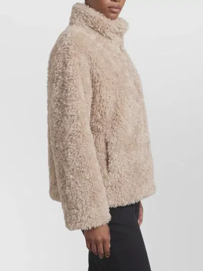 Herno Short Faux Fur Coat Stand Up Collar In Brown
