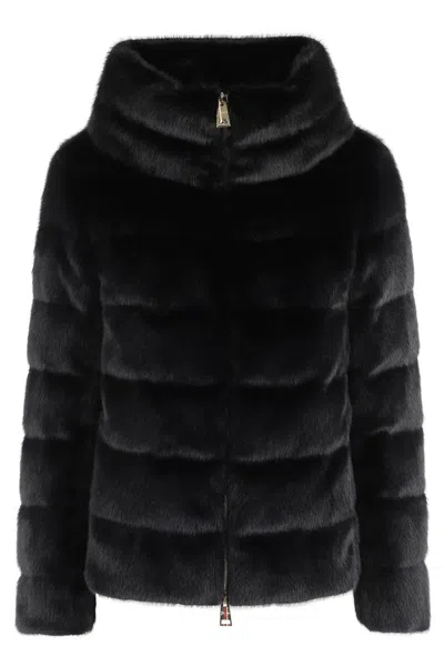 Herno Short Faux Fur Jacket In Black