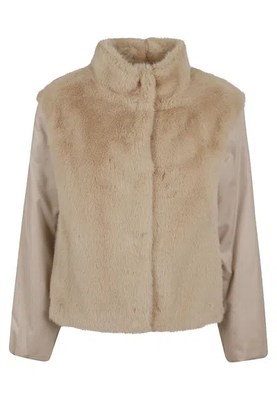 Herno Short Faux Fur Resort Jacket With Silk-cashmere Sleeves In Multi