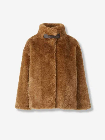 Herno Short Fur Coat In Brown