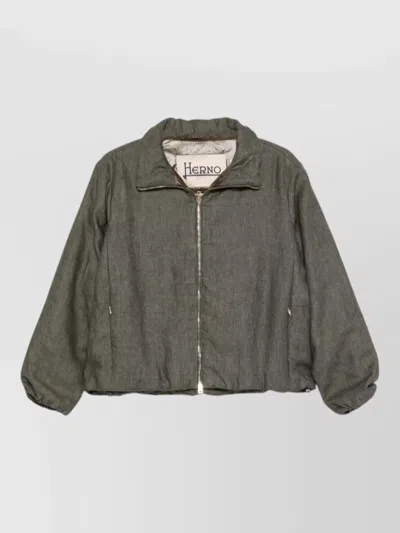 Herno Short Jacket High Collar Drawstring Hem In Gray