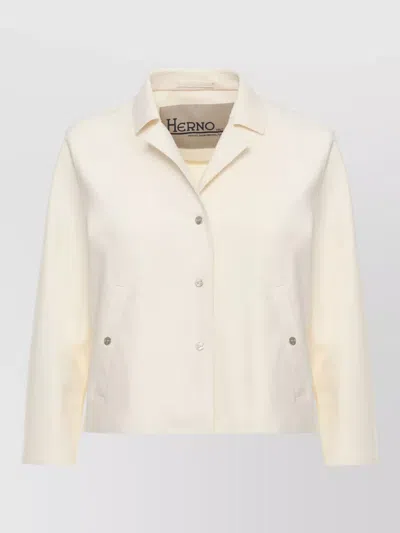 Herno Short Jacket Long Sleeves Notched Collar Pockets In Neutral