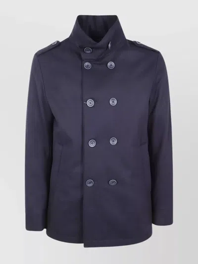 Herno Short Military Style Peacoat In Blue