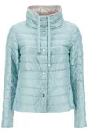 Herno Short Puffer Jacket In Ice Blue Nylon With Metal Buttons In Blue