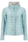 Herno Short Puffer Jacket In Ice Blue Nylon With Metal Buttons In Blue