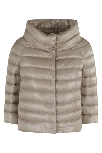 Herno Short Puffer Jacket With High Collar In Neutral