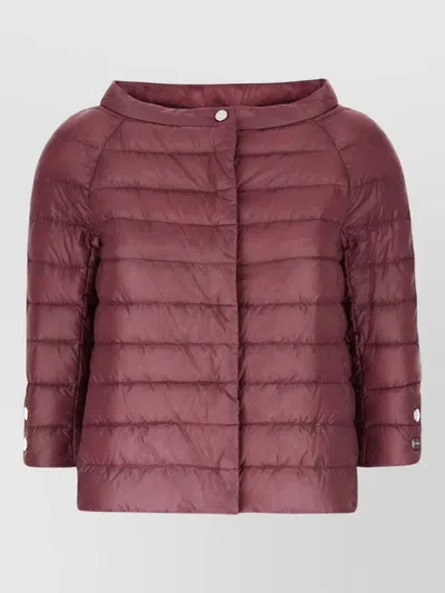 Herno Short Quilted Coat Three Quarter Sleeves In Purple
