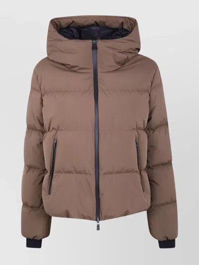 Herno Short Quilted Jacket With Hood And Pockets In Neutral