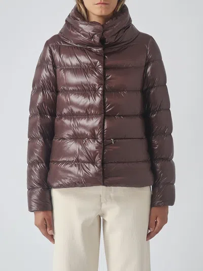 Herno Short Quilted Ultralight Nylon Down Jacket With High Neck And Drawstring In Brown