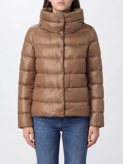 Herno Short Quilted Ultralight Nylon Down Jacket With High Neck And Drawstring In Brown