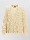 Herno Short Ruffle Jacket Elasticated Hem Round Neck In Neutral