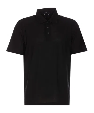 Herno Short-sleeve Cotton Polo Shirt In Black