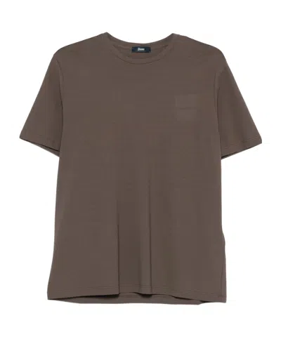 Herno Short Sleeve Crewneck T-shirt In Brown