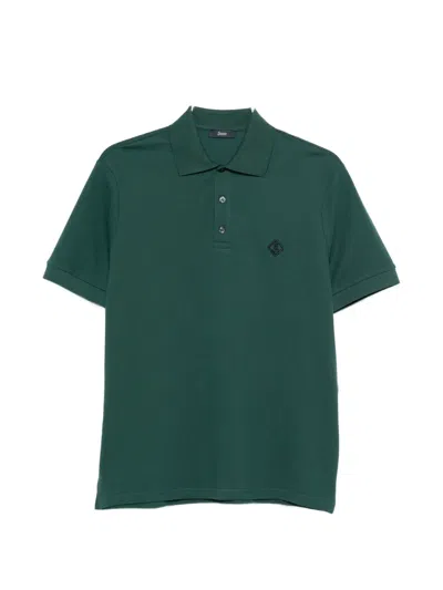 Herno Logo Cotton Polo Shirt Short Sleeves In Green