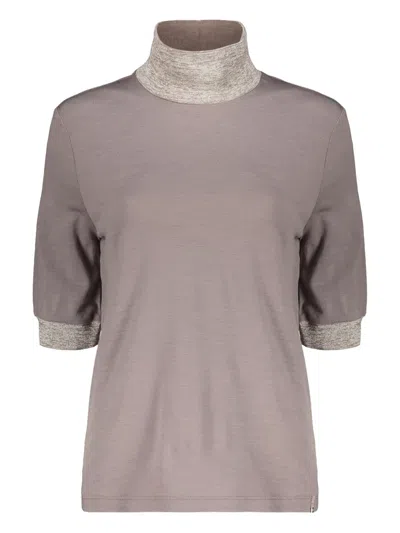 Herno Short-sleeve Mock-neck Top In Brown