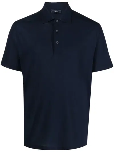 Herno Short Sleeve Polo With Classic Collar In Blue