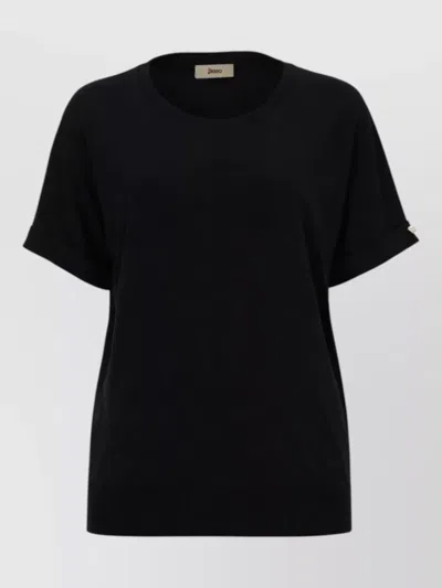 Herno Short Sleeve Top Round Neck Cuffs In Black