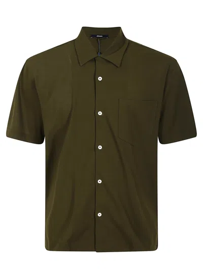 Herno Short-sleeved Cotton Shirt With Classic Collar In Green