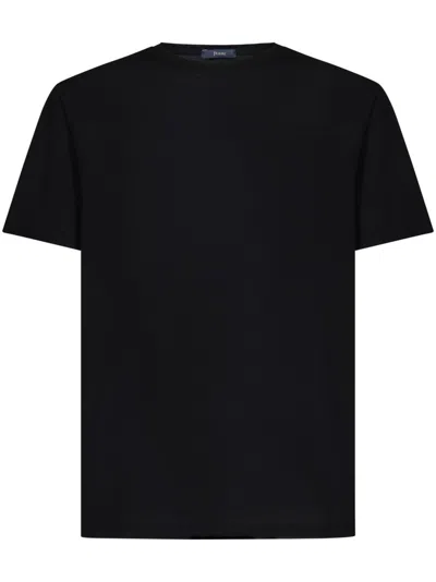 Herno Short-sleeved Cotton T-shirt With Silver Logo Detail In Black