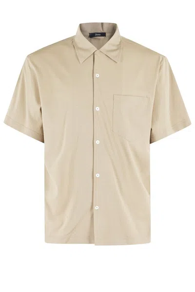 Herno Short-sleeved Jersey Shirt With Classic Collar In Neutral