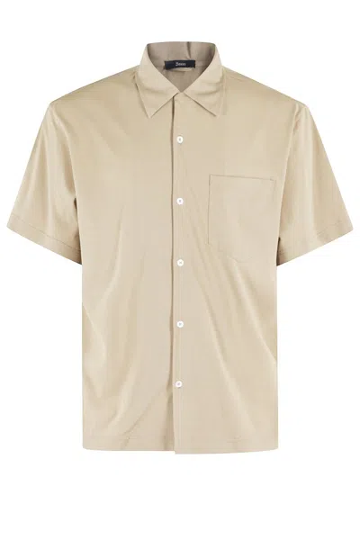 Herno Short-sleeved Jersey Shirt With Classic Collar In Yellow