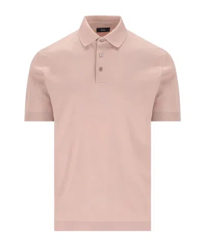 Herno Short-sleeved Knitted Polo Shirt In Pink