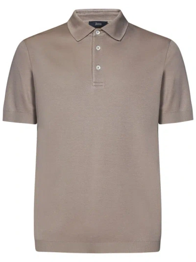 HERNO SHORT-SLEEVED LIGHT TAUPE TRICOT-EFFECT COTTON PIQUÉ POLO SHIRT