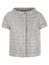 Herno Metallic-effect Short-sleeved Cape With Concealed Fastening