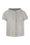 Herno Metallic-effect Short-sleeved Cape With Concealed Fastening
