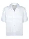 Herno Short-sleeved White Linen Shirt With Classic Collar