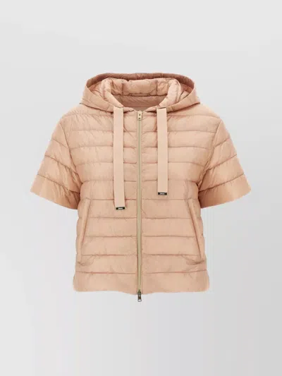 Herno Short Sleeves Quilted Jacket Hood Detail In Neutral
